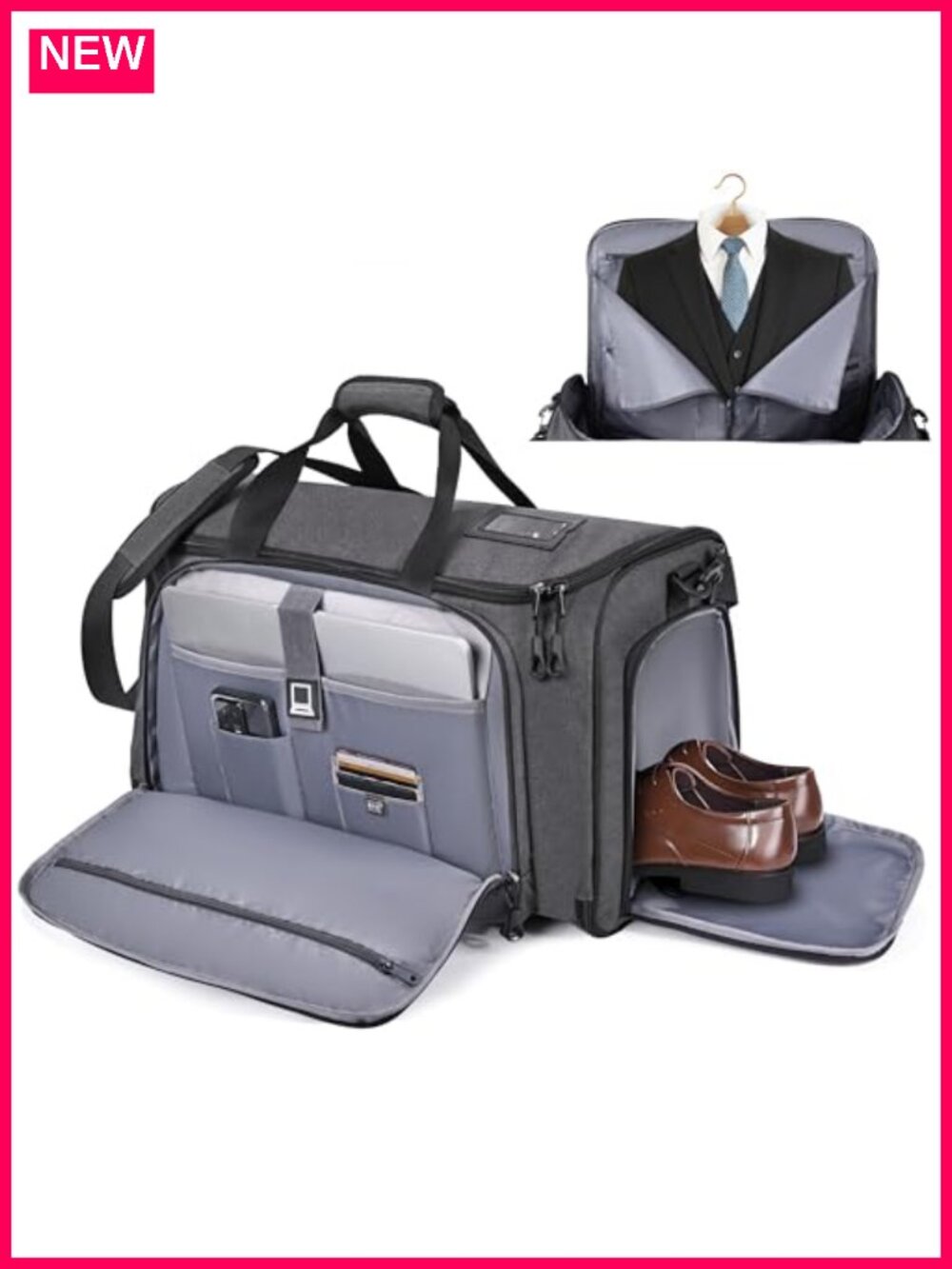 2-in-1 Garment Duffel Bag Carry-On Travel Mens Suit Bag with Shoe & Laptop